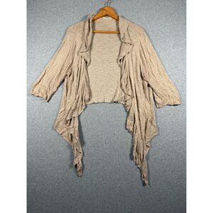 Dressbarn Women's 18/20 Beige Ruffle Open Front Waterfall Cardigan 0757